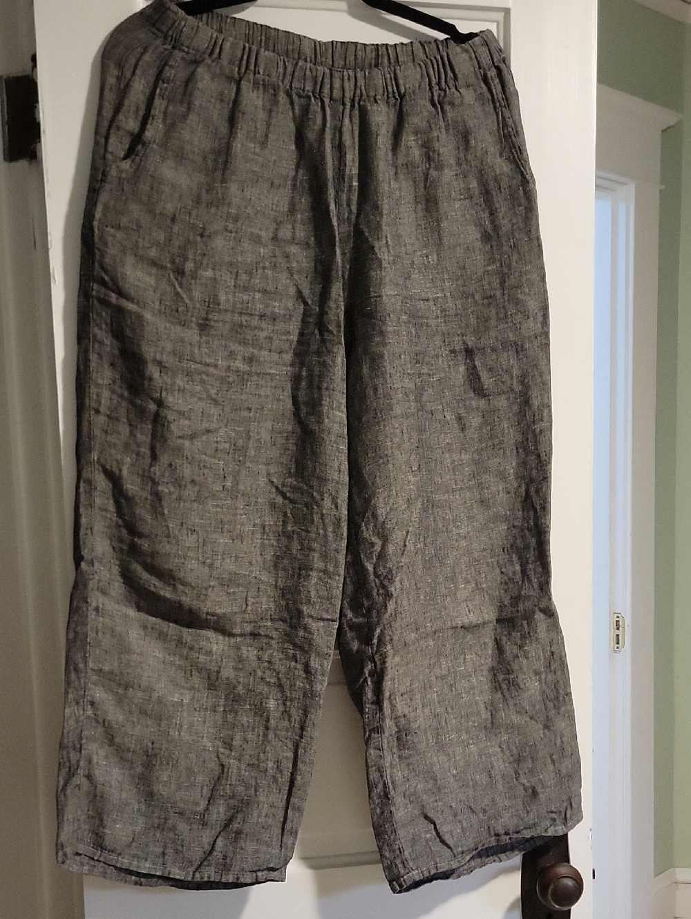 Flax Marled Gray Elastic Waist Linen Pants - S